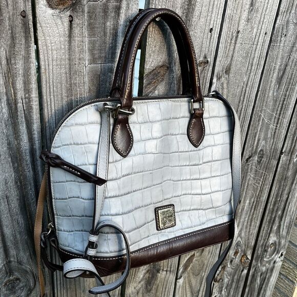 Dooney & Bourke Oakdale Croco Gray Embossed Leather Zip Satchel Crossbody READ - Picture 3 of 16